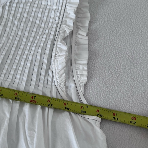 GANNI white pintucked ruffle neck babydoll 100% cotton blouse size 40 US 8/10 - Picture 9 of 13